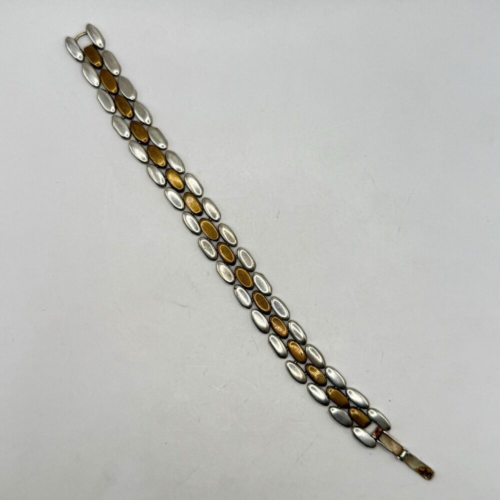 Vintage Taxco Mexico 925 IT-04 2 Tone Sterling Silver Brick Modernist Bracelet - Picture 10 of 11